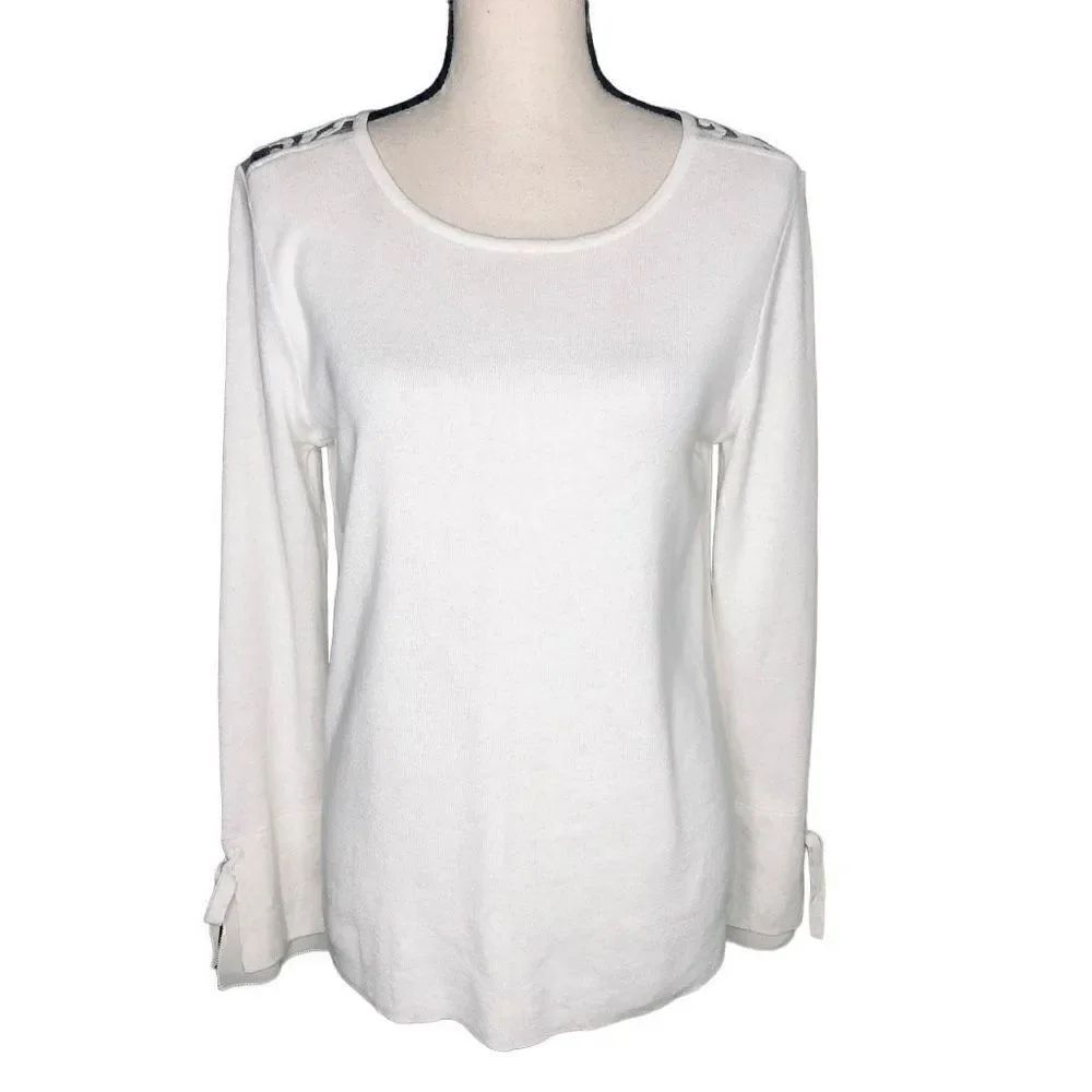 Nic + Zoe Ivory Bell Sleeve Sweater with Lace